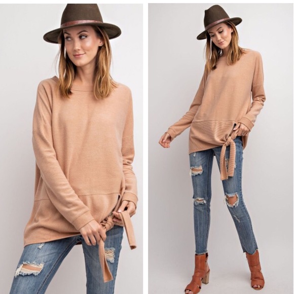 Haute Ellie Tops - SHARON-Side Tie Terry Knit Casual Fit Top